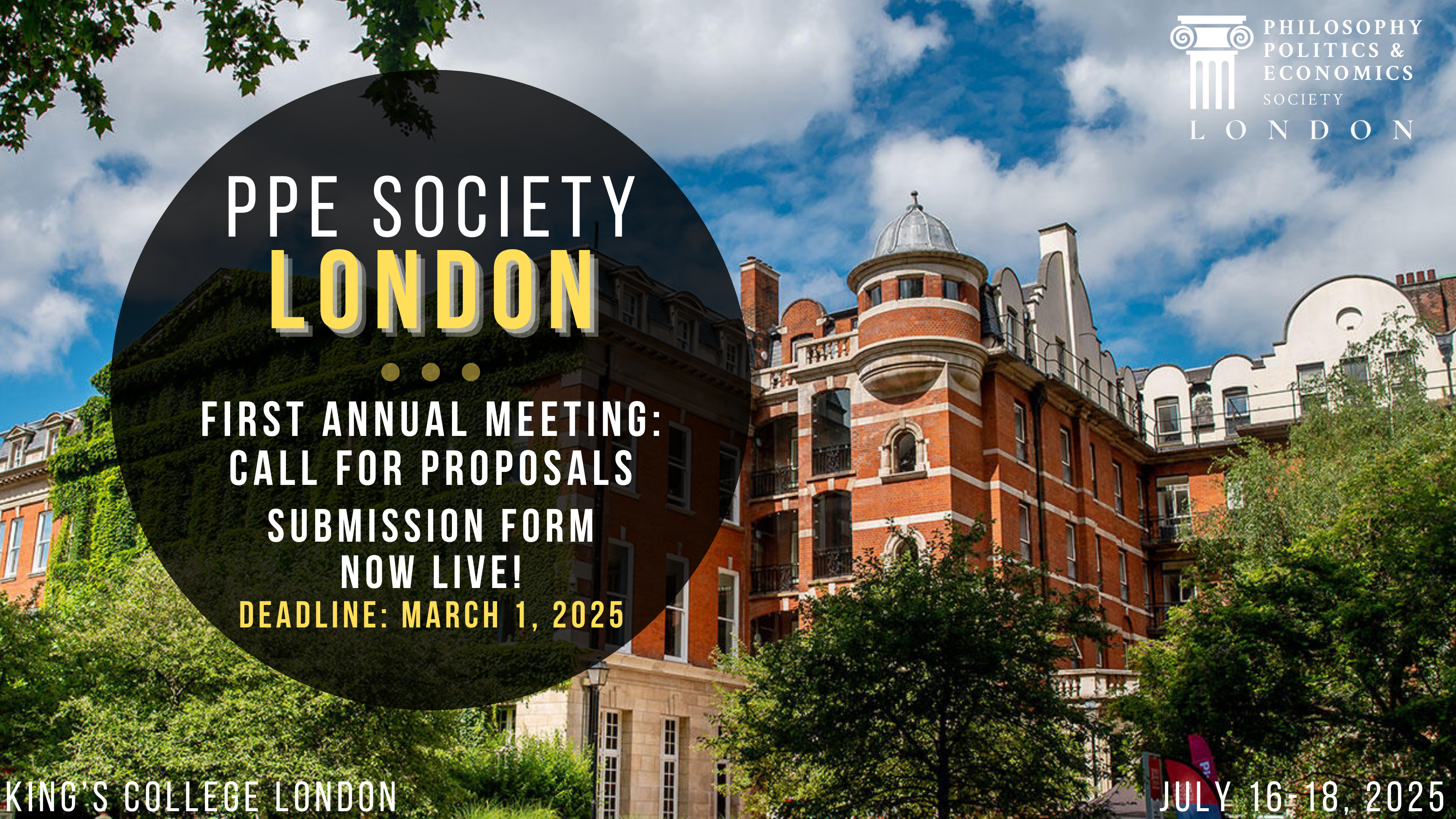 PPE Society London - First Annual Meeting: Call for Proposals submission form now live - deadline March 1, 2025.